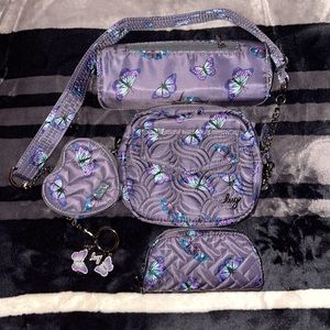 5 piece BUTTERFLY GREY Adjustable💜 Crossbody/waist bag & RARE Butterfly charm!